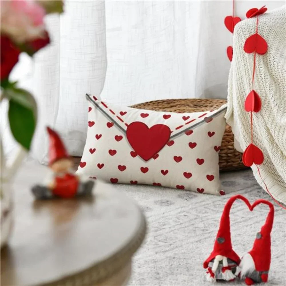 Lovely Valentine's Day Envelope Throw Pillow Cover, 12 x 20 Inch Red